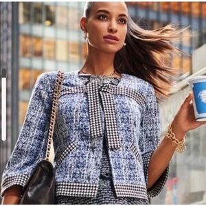 CAbi Reina Houndstooth Neck Tie Blazer Size Medium